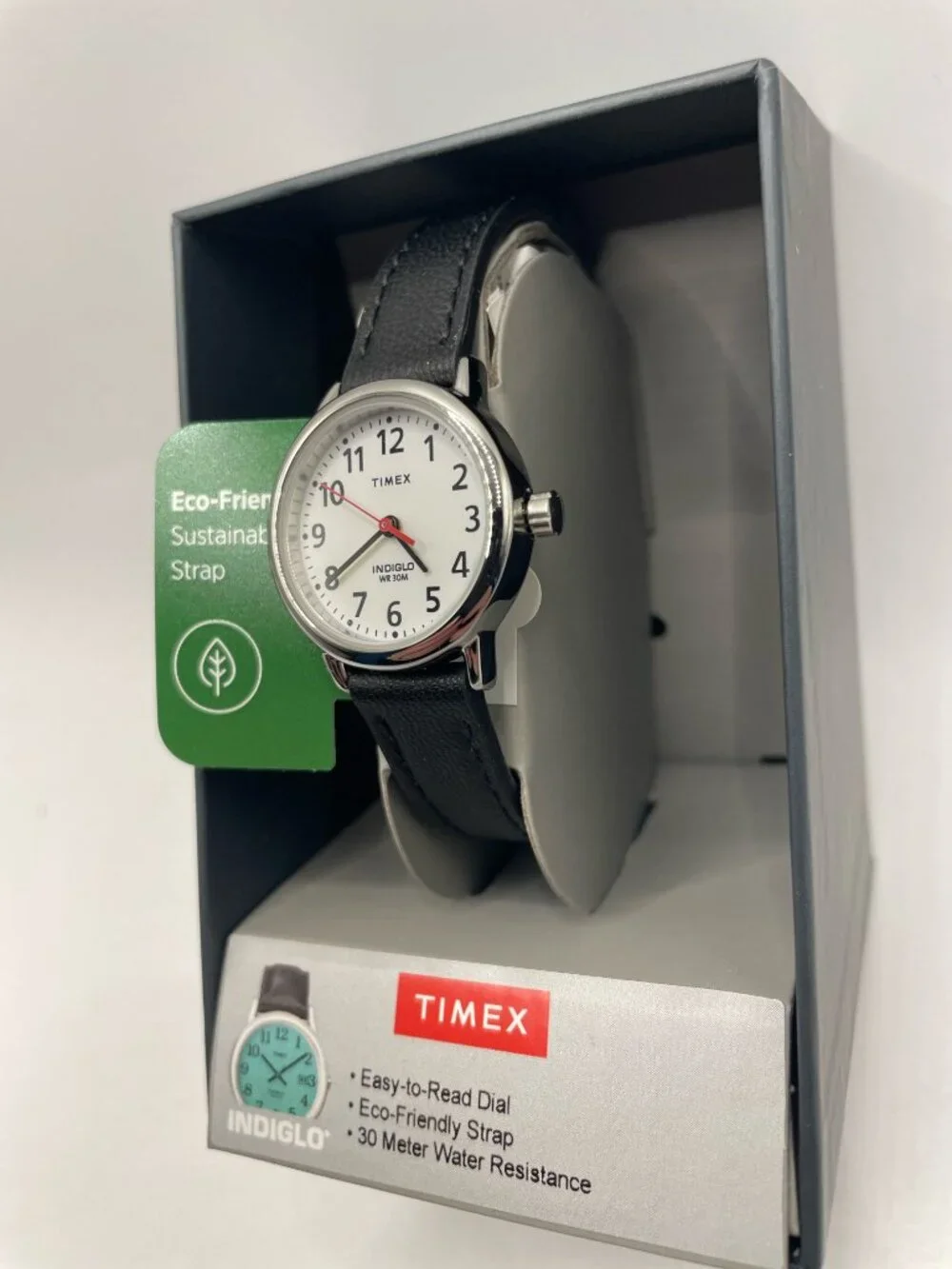 Timex Womens Watch 25mm Black Leather Easy Reader Black Silver TW2V75300